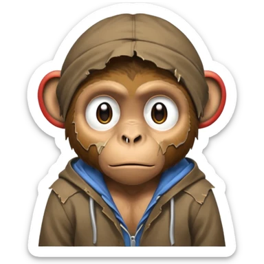 homeless poor monkey with torn clothes  sticker