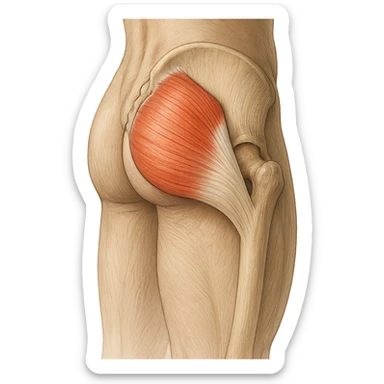 realistic and educational illustration of the gluteus minimus muscle, precise anatomical details, highlighted compared to other muscles in the region, lateral and posterior view, neutral background, no explicit references to sensitive parts sticker