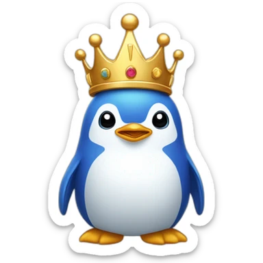 kawaï blue pudgy penguin wearing a golden crown sticker