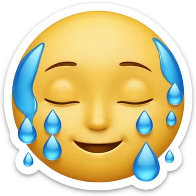 Yellow round emoji with closed eyes and a gentle smile—two wide, bright blue tears flow from under each eye. Glossy, 3D emoji style. sticker