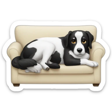 black white dog lays on sofa sticker