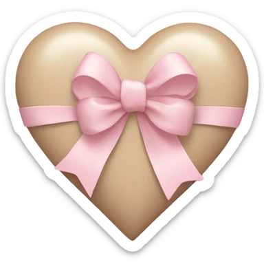 A light beige coloured heart with a light pink bow wrapping it sticker