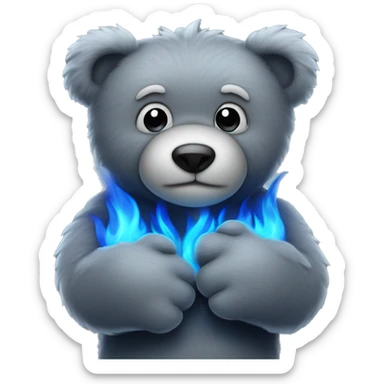 realistic-Daring-grey-teddy-bear-hugging-blue-flame sticker