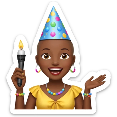 Classic mustang dark women with shaved head sing happy birthday sticker