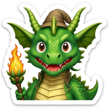 ein Drache mit einem Zauberstab in der Hand  und einem Hud  auf dem kopf und ein schnurbard auf dem gesicht sticker