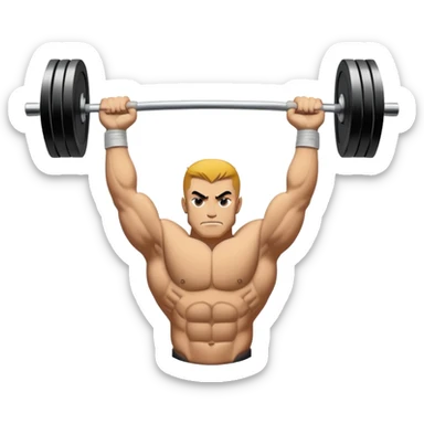 Powerlifting emblem featuring a stylized barbell with heavy weights on each side, flanked by muscular arms gripping the bar. The design is bold and dynamic, symbolizing strength and determination. The background is minimal, focusing on the emblem itself, with a sleek and professional look.  sticker