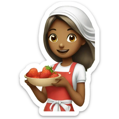 Girl eating a strawberry wearing apron the girl should wear an abaya  sticker