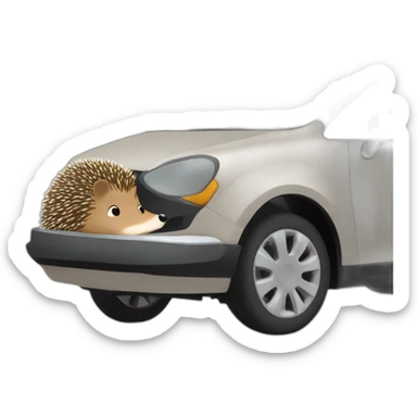 A hedgehog driving in a car knocks down a grandmother sticker