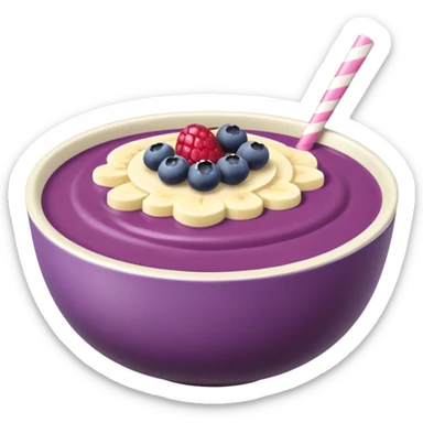 White ceramic bowl with açai smoothie, berries on top, pastel tones sticker