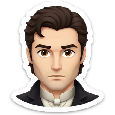 lord with tall, strong build, chiseled jawlinge, dark brown wavy hair, well-groomed sideburns, deep brown eyes, serious expression sticker