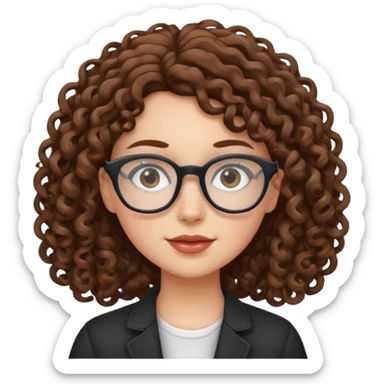 White girl with curly brown hair and glasses sticker