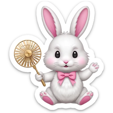 A rabbit hold a fan playfully sticker