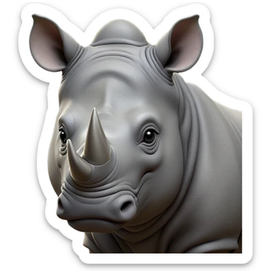 cinematic-noble--rhinoceros-portrait-emoji,slate-grey-hide--poised-and-regal,-with-a-massive,-powerful-build-and-a-thick, -deep-set-soulful-piercing-eyes,-simplified-yet-sharp-and-sophisticated-features,-highly-detailed,-large-black-eyes, zoomed out showing shoulders, large white horn  sticker