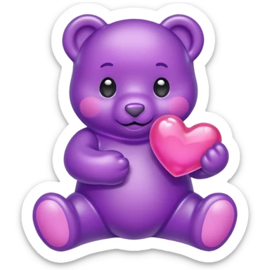Gummy beart morado agarrando un corazón rosa cute sticker
