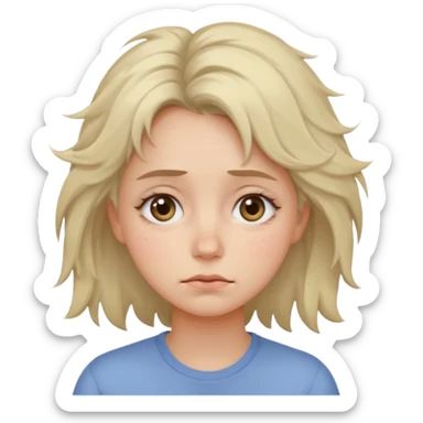 tired woman with dark circles under eyes, slightly messy hair, neutral face, pastel minimal emoji style, soft light, without frame, transparent background
 sticker