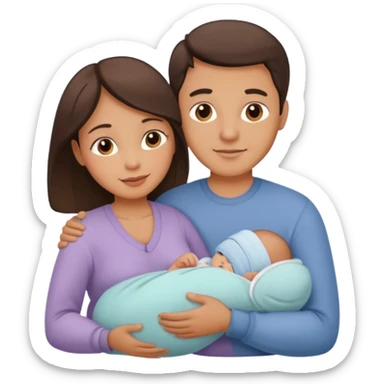 30s couple, man and woman, caring for a newborn baby, warm and loving family atmosphere sticker
