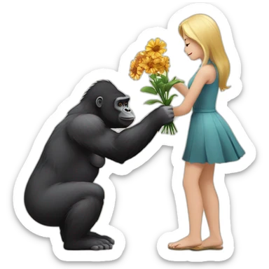 Gorilla giving flowers to a blonde girl sticker