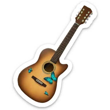 brown guitar with teal butterflies on guitar  sticker