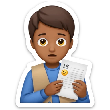 emoji student sad holding paper IELTS 5.5, crying, failure, white background sticker