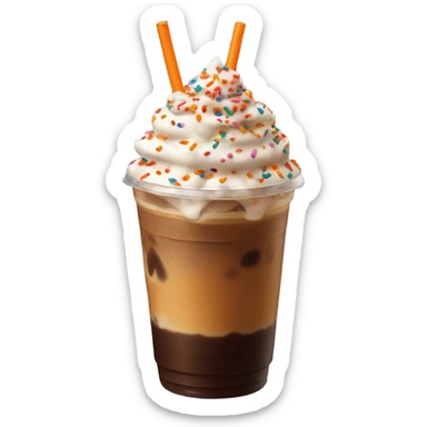 Dunkin’ iced coffee with foam and sprinkles on top.  sticker