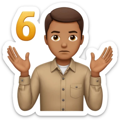 man frowning holding up numbers 6 and 7 sticker