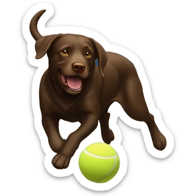 Chocolate lab chasing tennis ball  sticker