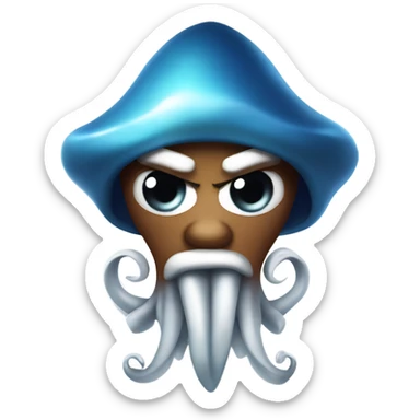 iOS squid - facing forward, angry eyebrows, wearing diamond Cuban chain with diamond ‘AAA’ letter pendant  sticker