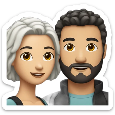 love couple  white man with black buzz cut and beard hanging matt woman with wavy dark hair sticker