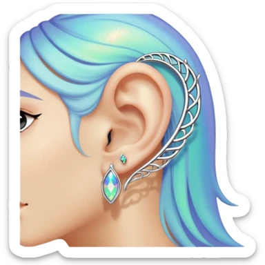 Elvish fae shiny sparkly iridescent translucent diaphanous ear climber ear cuff sticker