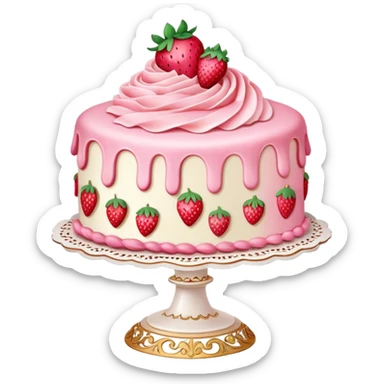 pink vintage coquette strawberry cake  sticker
