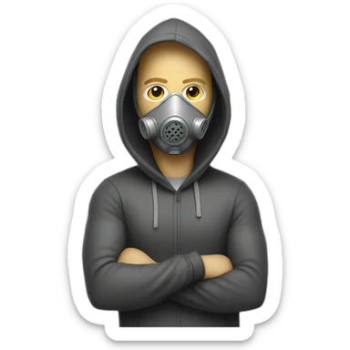white man with hoodie and gas mask crossing arms with airbrush sticker