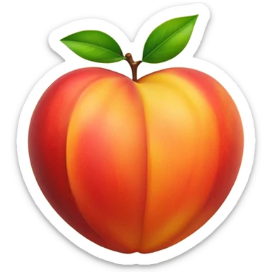 single nectarine, smooth glossy skin, red, orange, yellow gradients, round, slightly heart-shaped, no fuzz, natural highlight, optional green leaf, subtle striations, no blemishes, 3D, clean, minimal, soft shadows, transparent background, emoji scale sticker