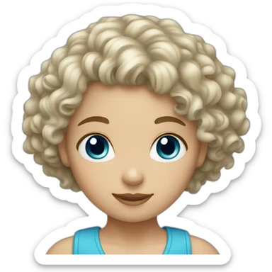 Short curly blond hair girl with blue-gray eyes sticker