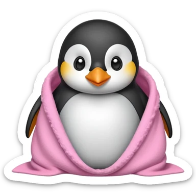 Cute penguin wrapped on pink blanket sticker