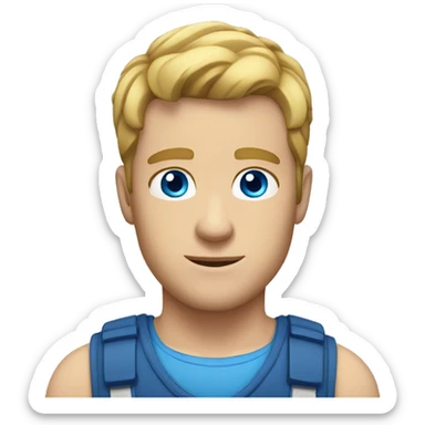 White guy with a blue vest blue eyes chest view sticker