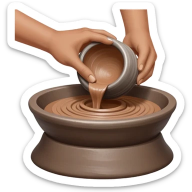 single hand scooping a mound of clay on a silver pottery wheel sticker