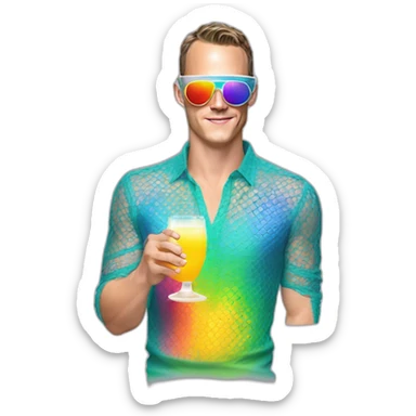 Fancy disco Jonathan Toews wearing rainbow lace shirt and wearing VR glasses and drinking a mimosa sticker
