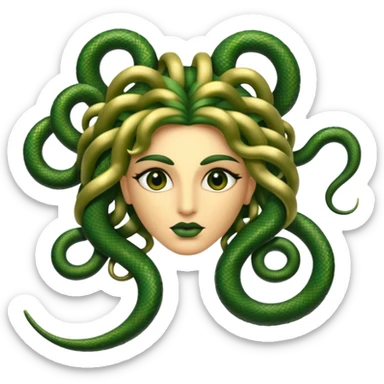 The Sicilian Medusa in gold and green and make the snake hair have snake faces  sticker