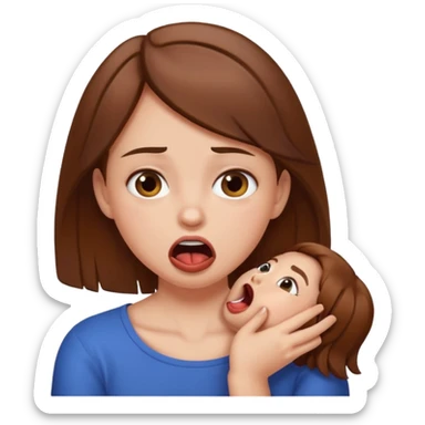 Make a emjoi of a brown hair girl choking herself In a joking way sticker