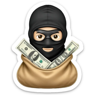 Ski mask holding money bag sticker