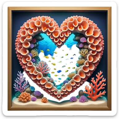 Cinematic Realistic Heart Reef Landscape Emoji, depicted with a naturally heart‚Äêshaped coral formation in vibrant marine hues, rendered with detailed underwater textures and luminous lighting. sticker