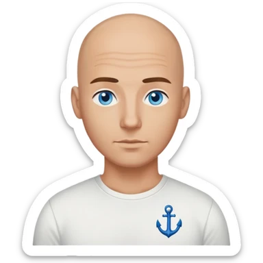 Sexy bald husband with blue eyes wearing a shirt with tiny anchors on it sticker