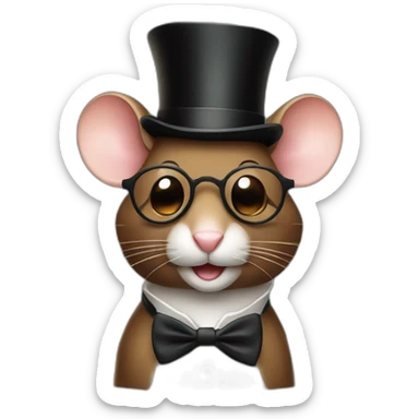 a rich brown mouse wearing a tuxeo with a top hat and glasses sticker