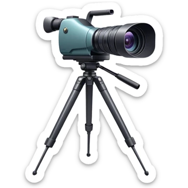 Create an emoji for video recording. Show a  single lens video camera on tripod, symbolizing the act of filming. Use modern, professional colors. Do not include any emojis or smiley faces. Make the background transparent. sticker