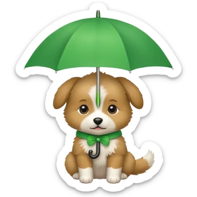 baby dog hold small green umbrella sticker