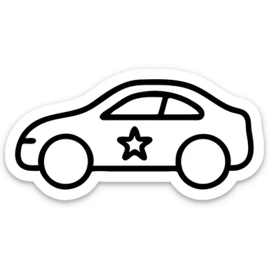 small gold star on the glossy black body of a premium car, clean lines, subtle reflections, modern and simple outlined icon sticker