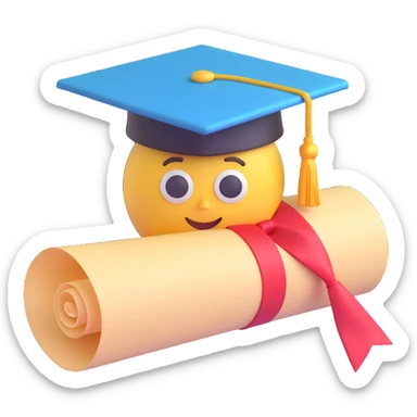 rolled parchment with a graduation cap on top, 3D emoji style sticker