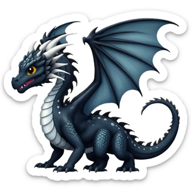 A dragon that is  black 🖤 with white spots. HUGE wings and a tail sticker