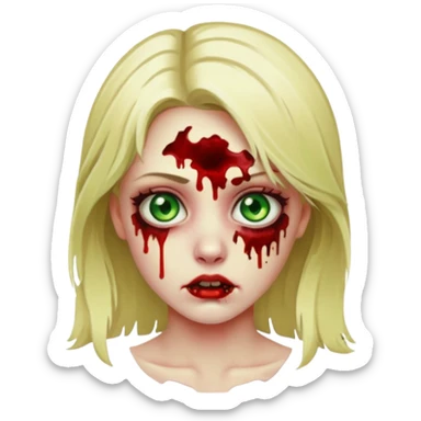 faça um emoji de um zumbi, uma menina loira com olho verdes, sangue sticker