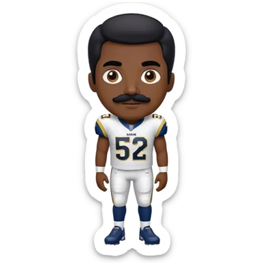 Chill guy in LA Rams jersey  with nu.ber 52. Black hair black mustache. Full body.  sticker